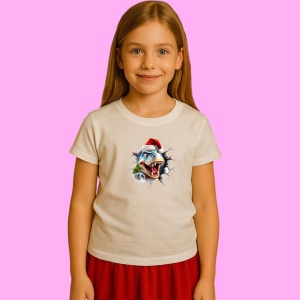 Tricou Dinozaur Cu Fundal Alb Si Crengute Craciun, din bumbac 100% Copii | Dama | Barbat