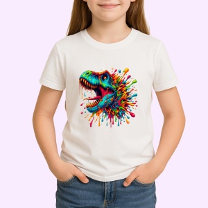 Tricou Dinozaur curcubeu cu ochelari fundal rosu Copii | Dama | Barbat - Img 4