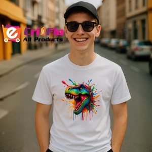 Tricou Dinozaur in stil graffiti cu dinti mari fundal alb Copii | Dama | Barbat - Img 6
