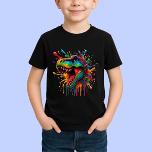 Tricou Dinozaur in stil graffiti cu dinti mari fundal alb Copii | Dama | Barbat, culoare negru - Img 3