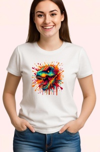 Tricou Dinozaur rosu portocaliu in stil exploziv Copii | Dama | Barbat - Img 3