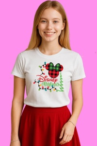 Tricou Disney Christmas Cu Brad Si Lumini, din bumbac 100%, tricou alb, Copii | Dama | Barbat