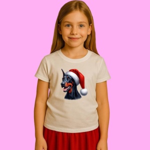 Tricou Doberman Craciun Cu Zambet, din bumbac 100%, tricou alb, Copii | Dama | Barbat - Img 2