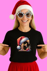 Tricou E Litere Alfabet Craciun Impodobite Cu Decoratiuni, din bumbac 100% Copii | Dama | Barbat - Img 3