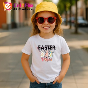 Tricou Easter Vibes Urechi Iepure Flori Colorate, din bumbac 100% , tricou alb pentru Copii | Dama | Barbat - Img 5