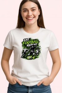 Tricou Eat Football Sleep Repeat Design Gri V1, din bumbac 100% , tricou alb pentru Copii | Dama | Barbat