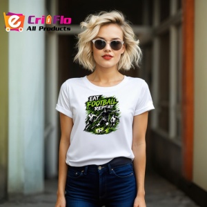 Tricou Eat Football Sleep Repeat Design Gri V1, din bumbac 100% , tricou alb pentru Copii | Dama | Barbat - Img 8