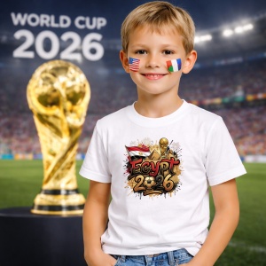 Tricou Egypt World Cup 2026 Fifa, din bumbac 100%, tricou alb, Copii | Dama | Barbat - Img 5