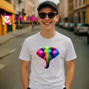 Tricou Elefant multicolor in stil modern abstract Copii | Dama | Barbat - Img 6