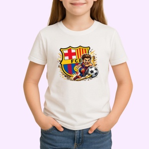 Tricou Emblema Fc Barcelona Fotbal Minge Spania, din bumbac 100% , tricou alb pentru Copii | Dama | Barbat