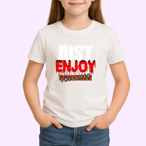 Tricou Enjoy This Life Font Rosu Stil Horror V1, din bumbac 100% , tricou alb pentru Copii | Dama | Barbat - Img 2