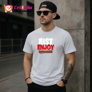 Tricou Enjoy This Life Font Rosu Stil Horror V1, din bumbac 100% , tricou alb pentru Copii | Dama | Barbat - Img 9