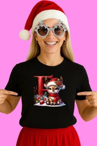 Tricou F Litera Craciun Cu Ren Si Fulgi, din bumbac 100% Copii | Dama | Barbat - Img 2