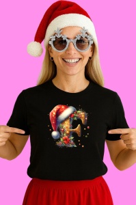 Tricou F Litere Alfabet Craciun Impodobite Cu Decoratiuni, din bumbac 100% Copii | Dama | Barbat - Img 3