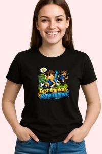 Tricou Fast Thinker Slow Runner Fotbalist Amuzant, din bumbac 100%, tricou negru Copii | Dama | Barbat - Img 3