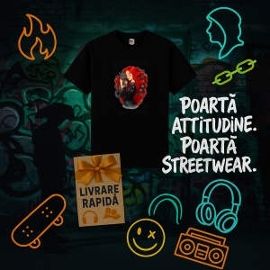 Tricou Fata roscata si pisica Negru, Copii | Dama | Barbat - Img 8