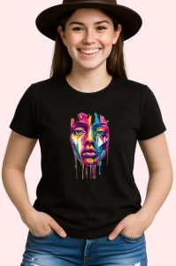 Tricou Fata stil graffiti cu pete de vopsea curcubeu Copii | Dama | Barbat, culoare negru - Img 3