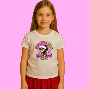 Tricou Feeling Extra Grinchmas Today, din bumbac 100%, tricou alb, Copii | Dama | Barbat - Img 2