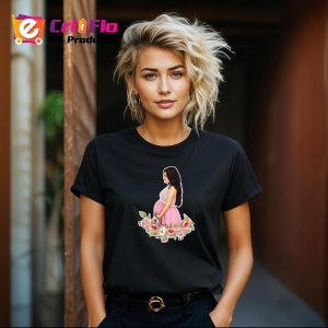 Tricou Femeie Insarcinata Flori, din bumbac 100%, tricou negru, Dama | Barbat