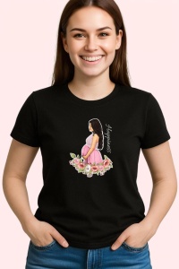 Tricou Femeie Insarcinata Roz, din bumbac 100%, tricou negru, Dama | Barbat
