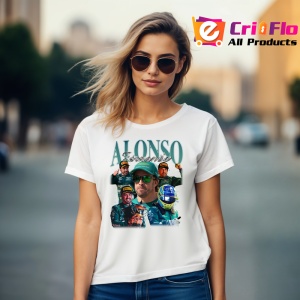 Tricou Fernando Alonso Portret Cu Ochelari Echipa Aston Martin, Copii | Dama | Barbat - Img 11