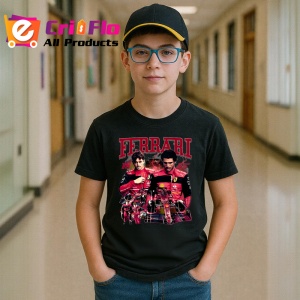 Tricou Ferrari Echipa Postere Charles Leclerc Carlos Sainz, Copii | Dama | Barbat , tricou negru - Img 6