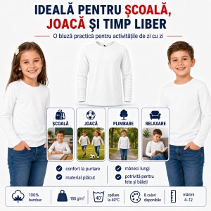 Tricou Fete Mânecă Lungă din Bumbac 100% bluza simpla copii - Img 6