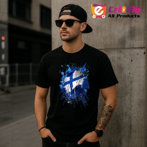 Tricou Finland Steag Splash Art, Copii | Dama | Barbat, culoare negru - Img 6