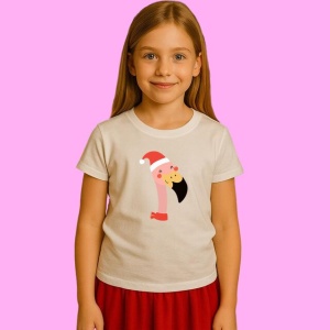 Tricou Flamingo Cu Fular, din bumbac 100%, tricou alb, Copii | Dama | Barbat - Img 2
