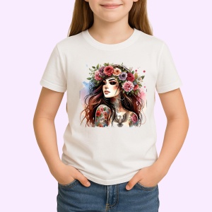 Tricou flower crown confident girl with tattoos, fata increzatoare cu tatuaje si coronita florala, Copii | Dama | Barbat - Img 3