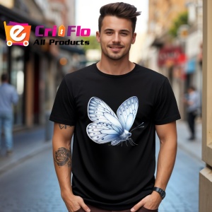 Tricou Fluture alb cu nuante gri design elegant in tonuri neutre Copii | Dama | Barbat, negru - Img 5