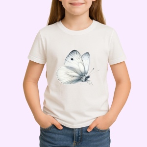 Tricou Fluture alb cu umbre gri in stil natural si realist Copii | Dama | Barbat Barbat - Img 4