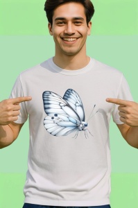 Tricou Fluture alb sidefat cu aripi rotunjite simplu si delicat Copii | Dama | Barbat Barbat - Img 2