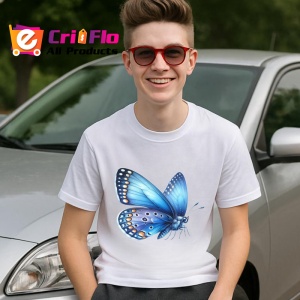 Tricou Fluture albastru cu aripi deschise si buline elegante Copii | Dama | Barbat Barbat - Img 5