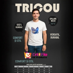 Tricou Fluture albastru cu corp maro stil realist natural Copii | Dama | Barbat Barbat - Img 6