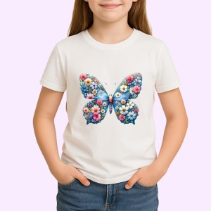 Tricou Fluture albastru cu flori pe aripi grafica vesela Copii | Dama | Barbat Barbat - Img 4