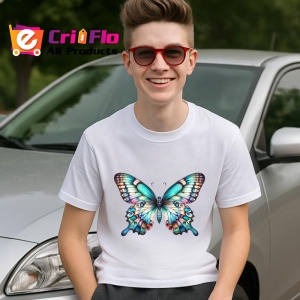 Tricou Fluture albastru pastel cu buline pe aripi design decorativ Copii | Dama | Barbat Barbat - Img 5