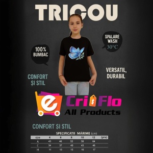 Tricou Fluture albastru pastel pe frunza fundal simplu Copii | Dama | Barbat, negru - Img 9