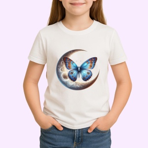 Tricou Fluture albastru pe luna grafica mistica si eleganta Copii | Dama | Barbat Barbat - Img 4