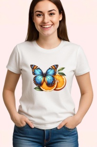 Tricou Fluture albastru si portocaliu pe felii de portocala Copii | Dama | Barbat Barbat - Img 3