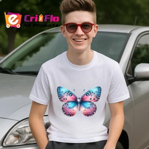 Tricou Fluture albastru si roz cu buline simetrice pastelate Copii | Dama | Barbat Barbat - Img 6