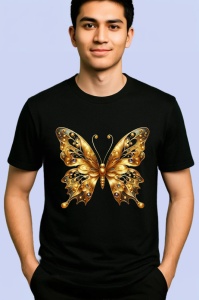 Tricou Fluture auriu decorativ cu accente luxuriante Copii | Dama | Barbat, negru - Img 2
