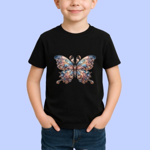 Tricou Fluture bej cu albastru model regal in degrade Copii | Dama | Barbat, negru - Img 3