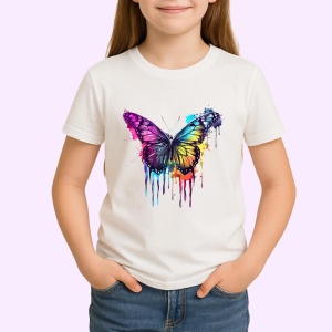 Tricou Fluture colorat in stil pop art fundal alb Copii | Dama | Barbat - Img 3