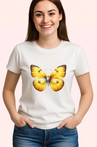 Tricou Fluture galben cald cu efect de catifea pe aripi Copii | Dama | Barbat Barbat - Img 3