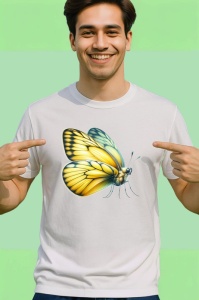 Tricou Fluture galben cu accente albe si textura de catifea Copii | Dama | Barbat Barbat - Img 2