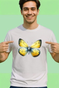 Tricou Fluture galben cu margini albe si detalii fine Copii | Dama | Barbat Barbat - Img 2