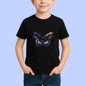 Tricou Fluture negru cu alb si accente florale contrast puternic Copii | Dama | Barbat Barbat - Img 6