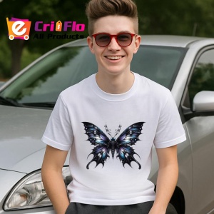 Tricou Fluture negru elegant cu accente roz si alb sidefat Copii | Dama | Barbat Barbat - Img 8
