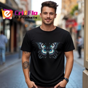 Tricou Fluture negru si turcoaz cu aripi ornamentale simetrice Copii | Dama | Barbat Barbat - Img 18